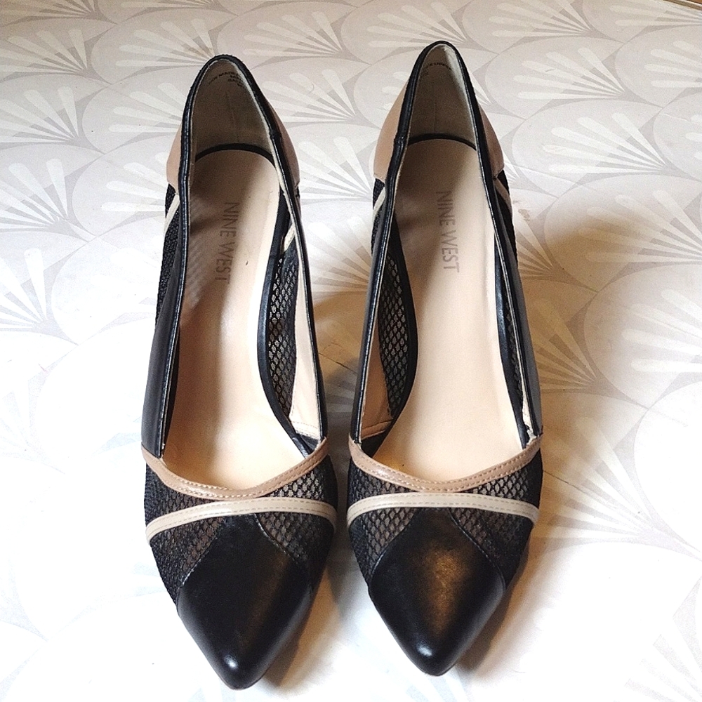 Nine West Black and Beige Pointed Toe Heels - Picture 2 of 8